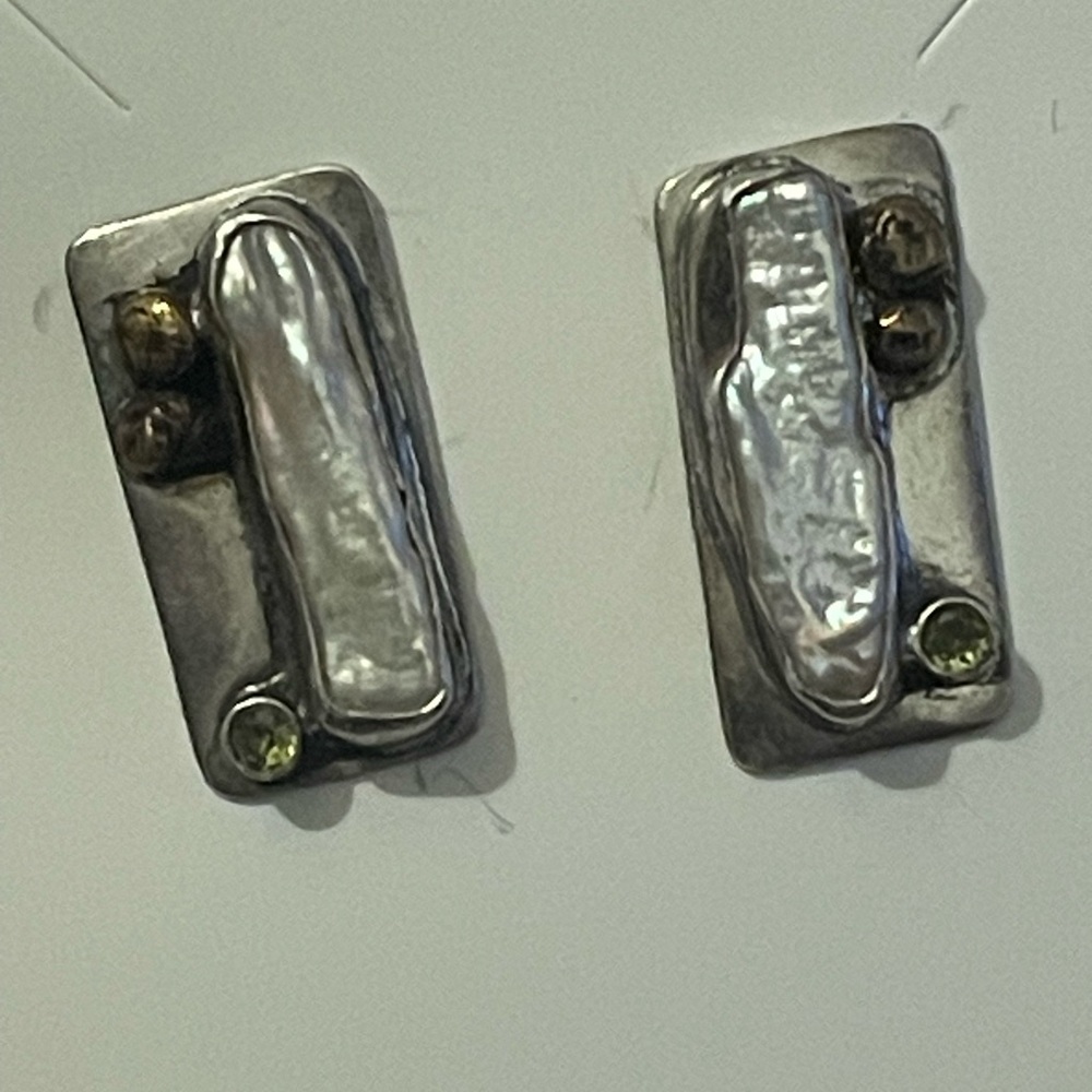 Sterling And Pearl Rectangular Earrings - image 5